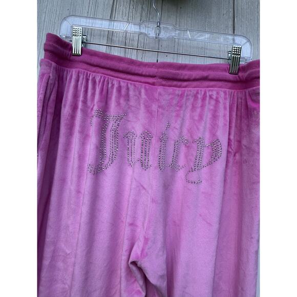 Juicy Couture OG Big Bling Velour Track Pants Rhinestone Logo Pink Size XL - Picture 4 of 10